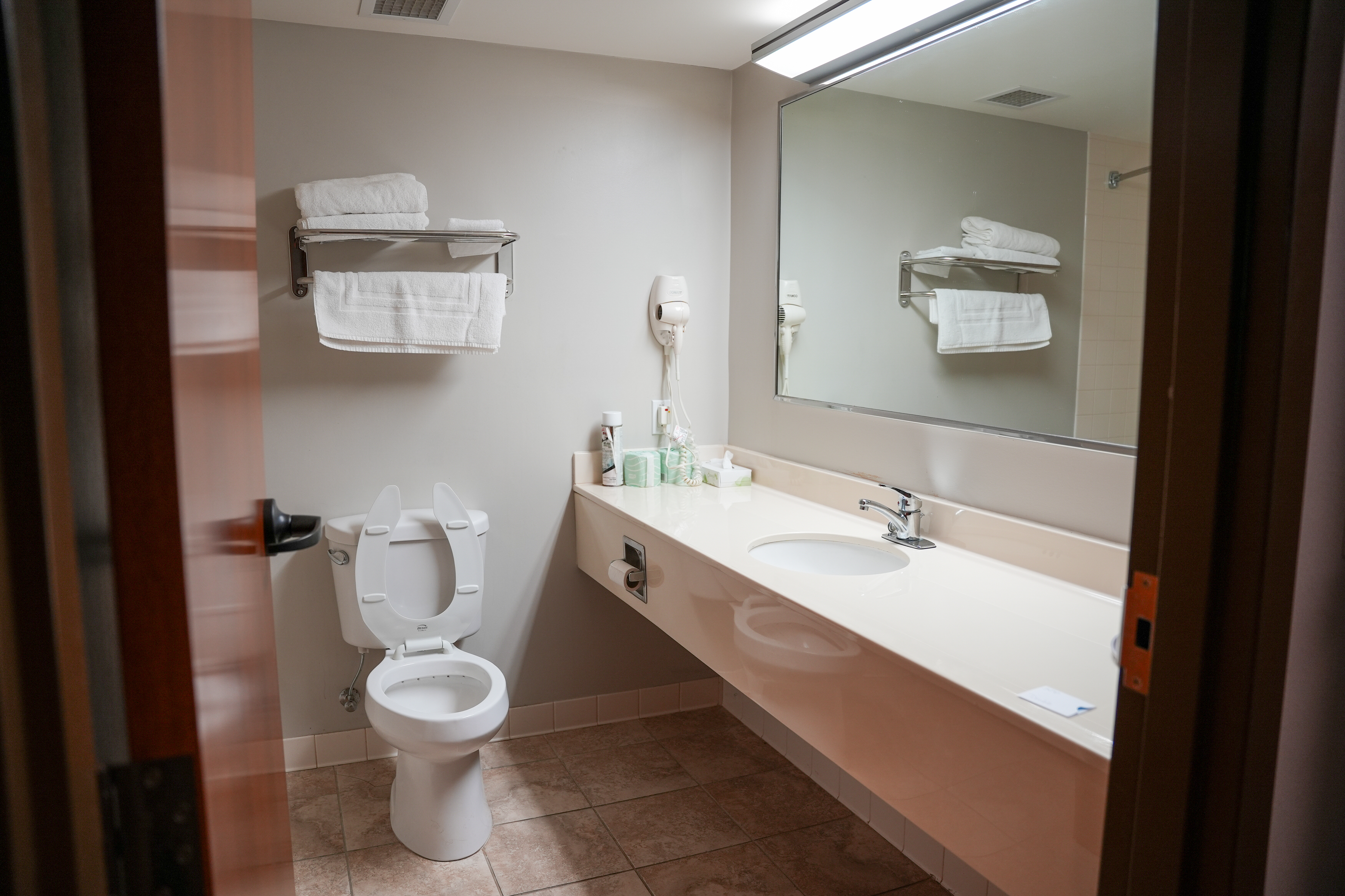 Guest room restroom at the Staff Development Center